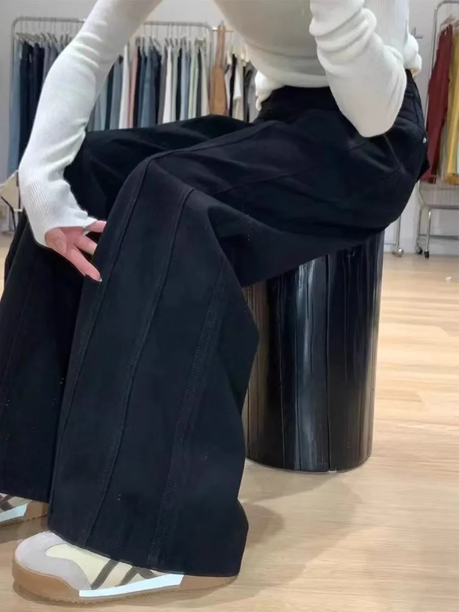 

American High Street Straight Leg Denim Jeans Women's Spring Autumn New High Waist plus Size Loose Slimming Drapey Wide Leg L...