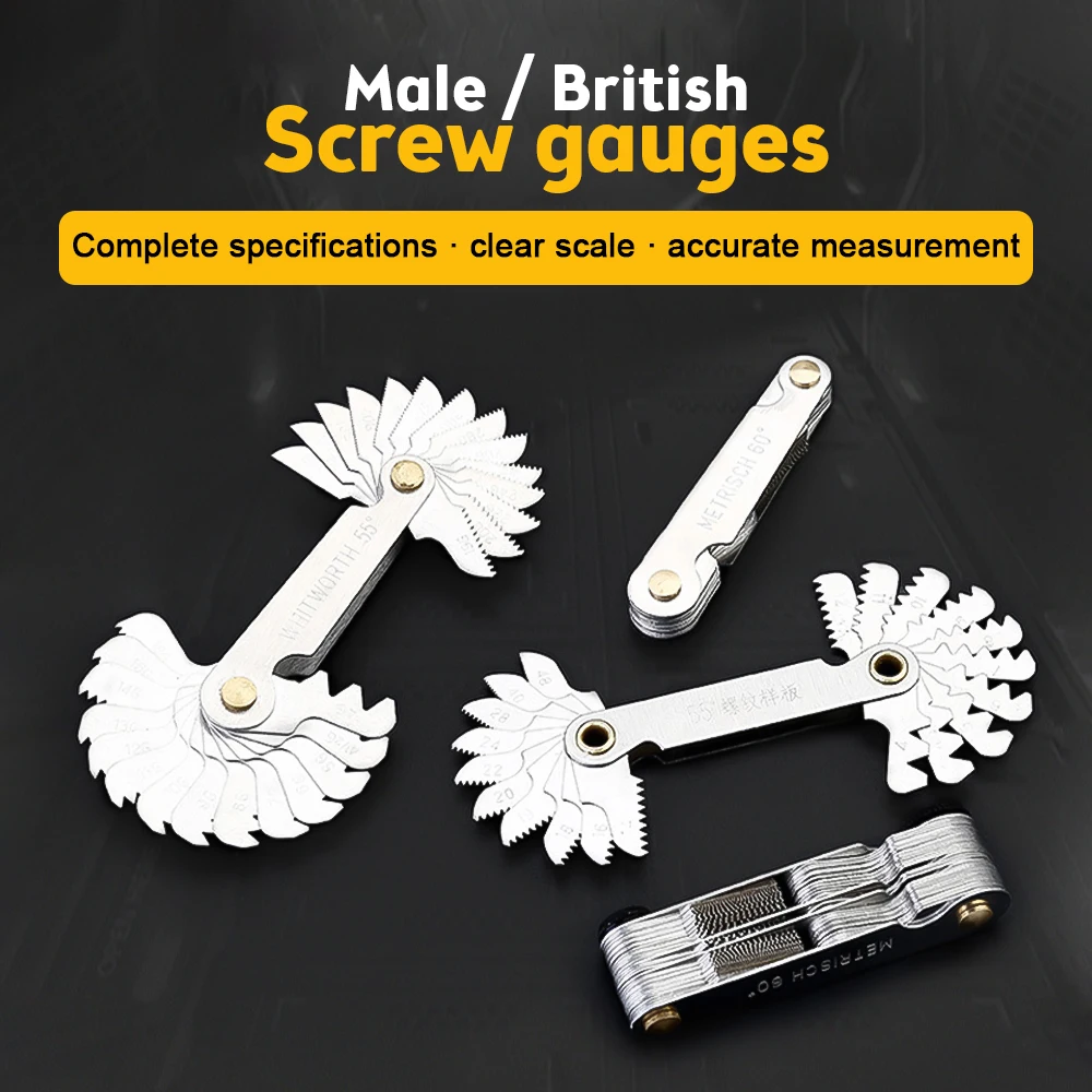 Thread Pitch Cutting Gauge Set, Ferramentas de medição, Inch 55 ° Metric, 60 °