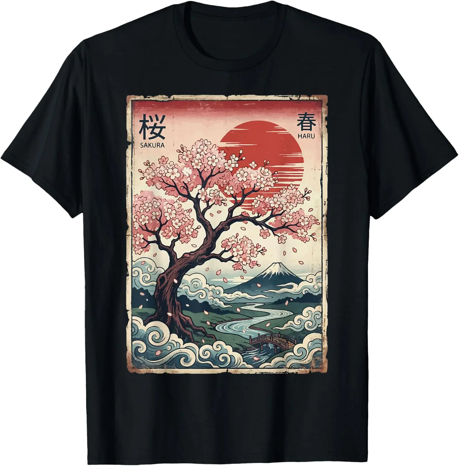 Cherry Blossom Japanese Art Japan T-Shirt 100% Cotton Trendy Y2K Short-Sleeve Tee-Soft, Quick-Drying, Moisture-Wicking; Ideal