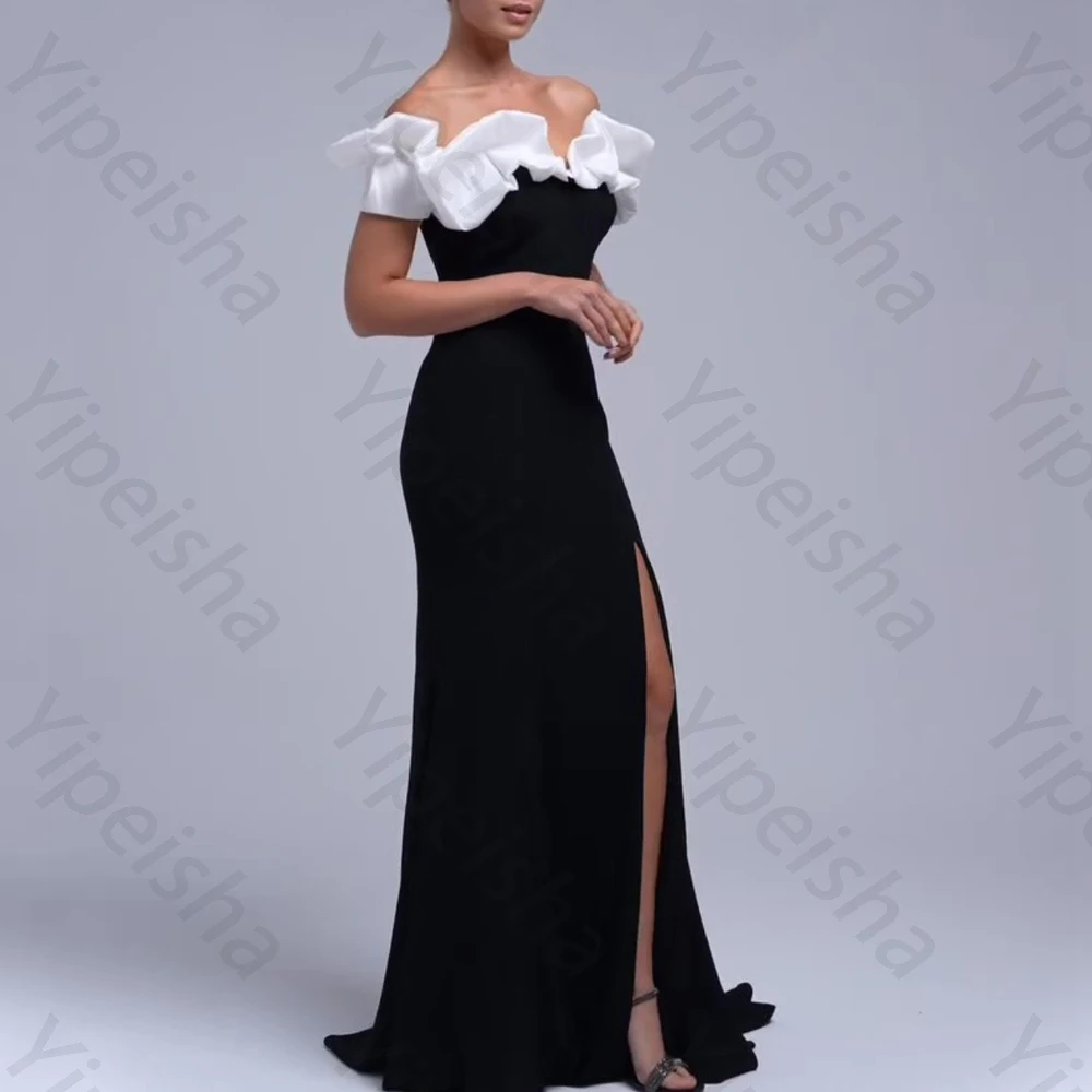 Abiti da sera personalizzati con maniche corte con spalle scoperte Elegante abito da celebrità con spacco laterale Squisiti abiti da ballo di alta qualità