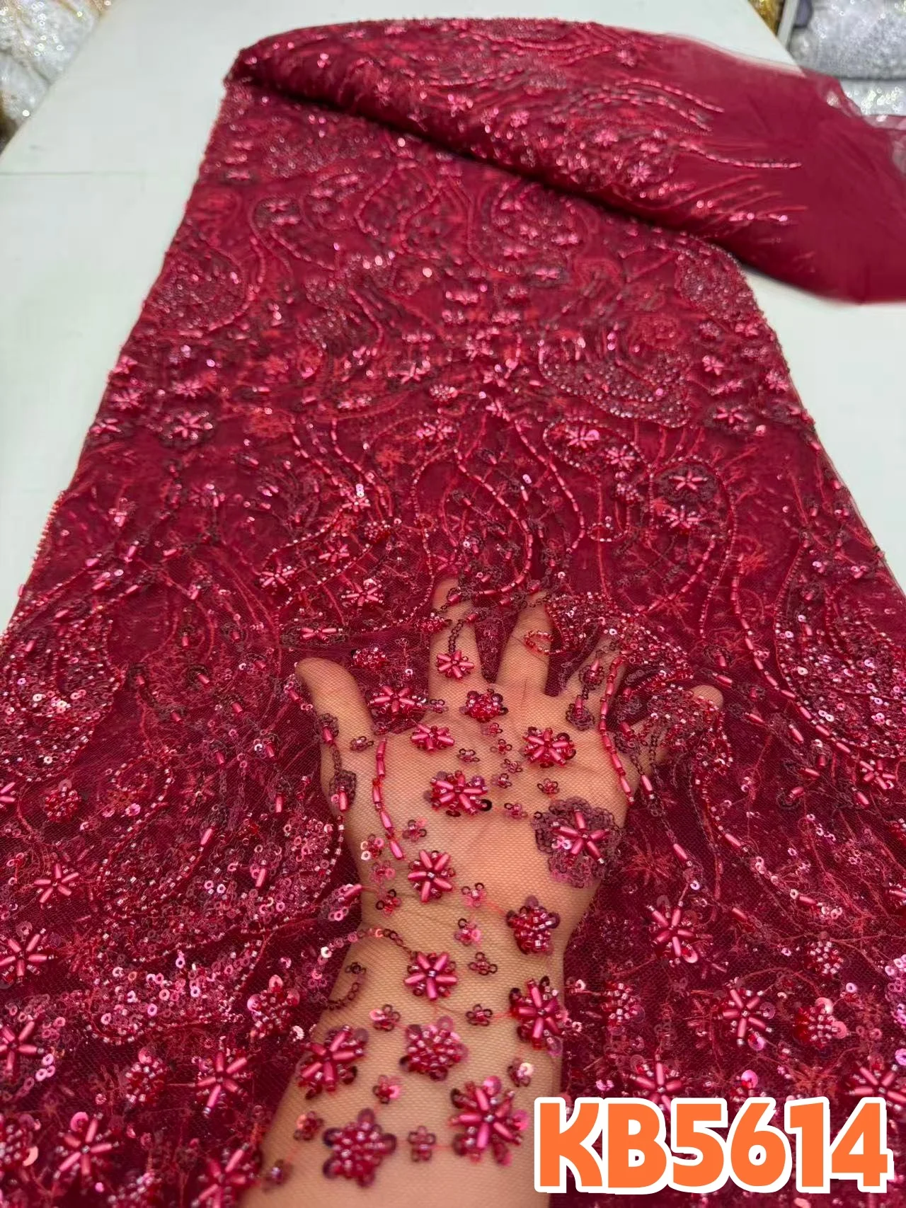DREAMYALISI African Sequence Lace Fabric 2026 High Quality Nigerian Sequins Beads French Tulle Lace Fabric For Wedding KB5614