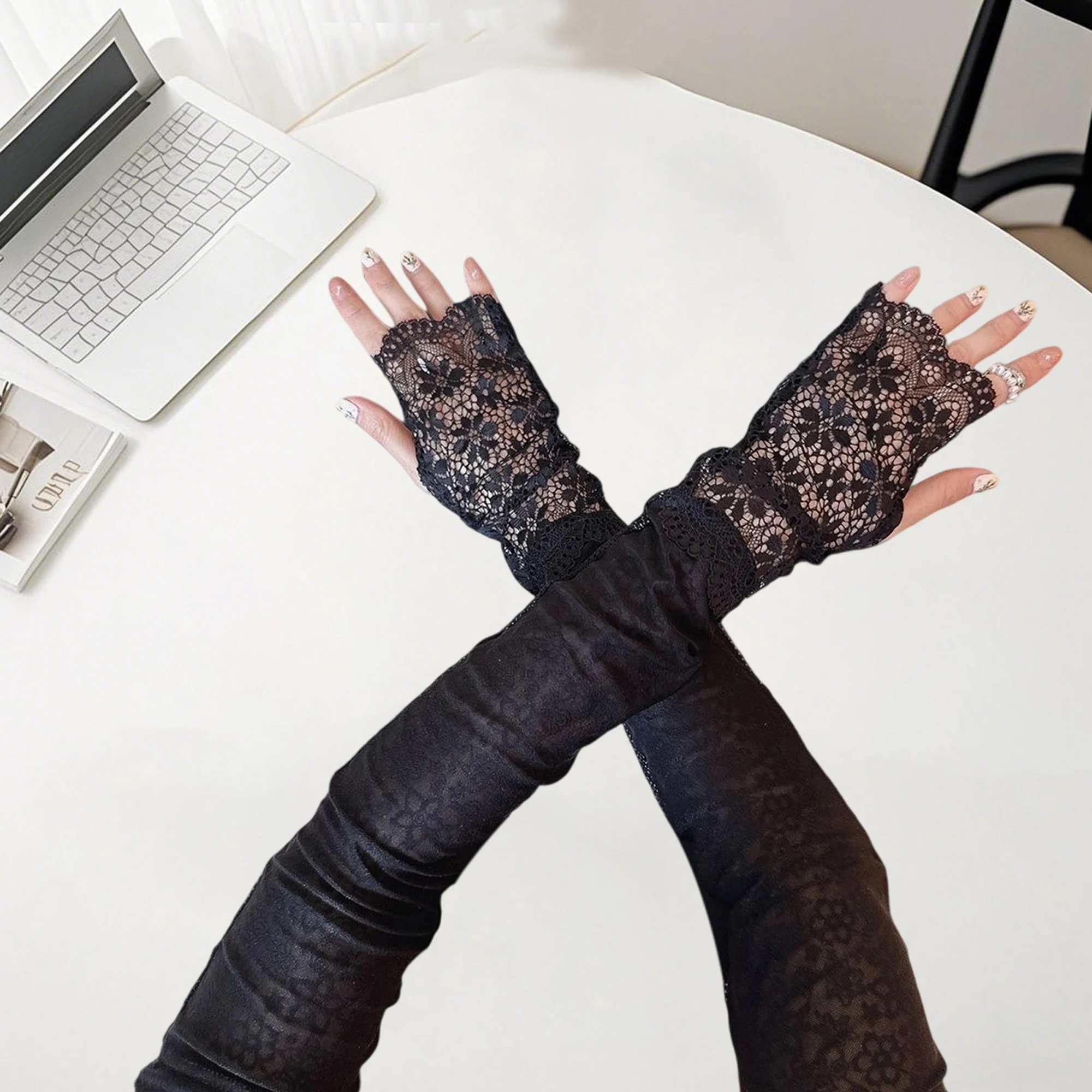Women s Sun Protection Arm Sleeves with Lace Detailing and Breathable Fabric - Stylish UV Driving Gloves for Outdoor Activities