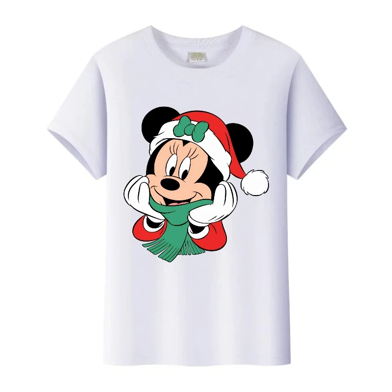 

Рождественские футболки с изображением Микки Мауса Диснея, женская белая футболка, мужская уличная одежда, топы большого размера, семейные блузки, детский подарок