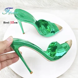 12CM Super High Heel Slippers For Women European and American style Nightclub Shoes Holographic Stilettos Summer Pointed Sandals