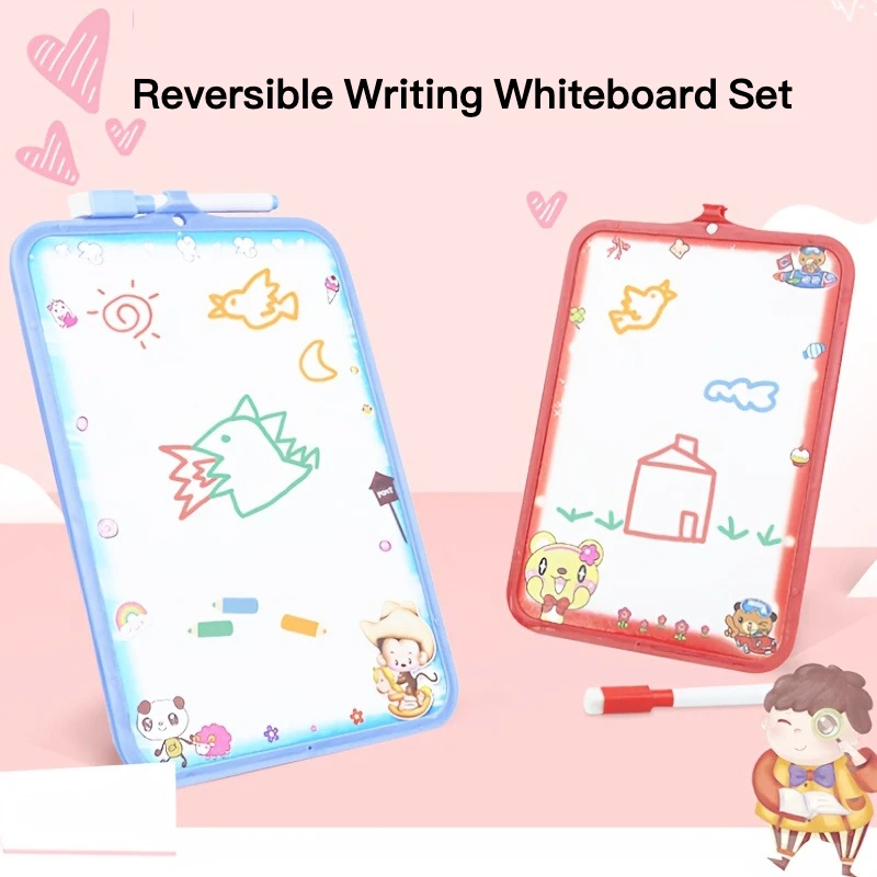 Reversible Writing Whiteboard Set Erasable Durable Wall Sketching Board Markers Fridge Magnet Classroom Home Office Education