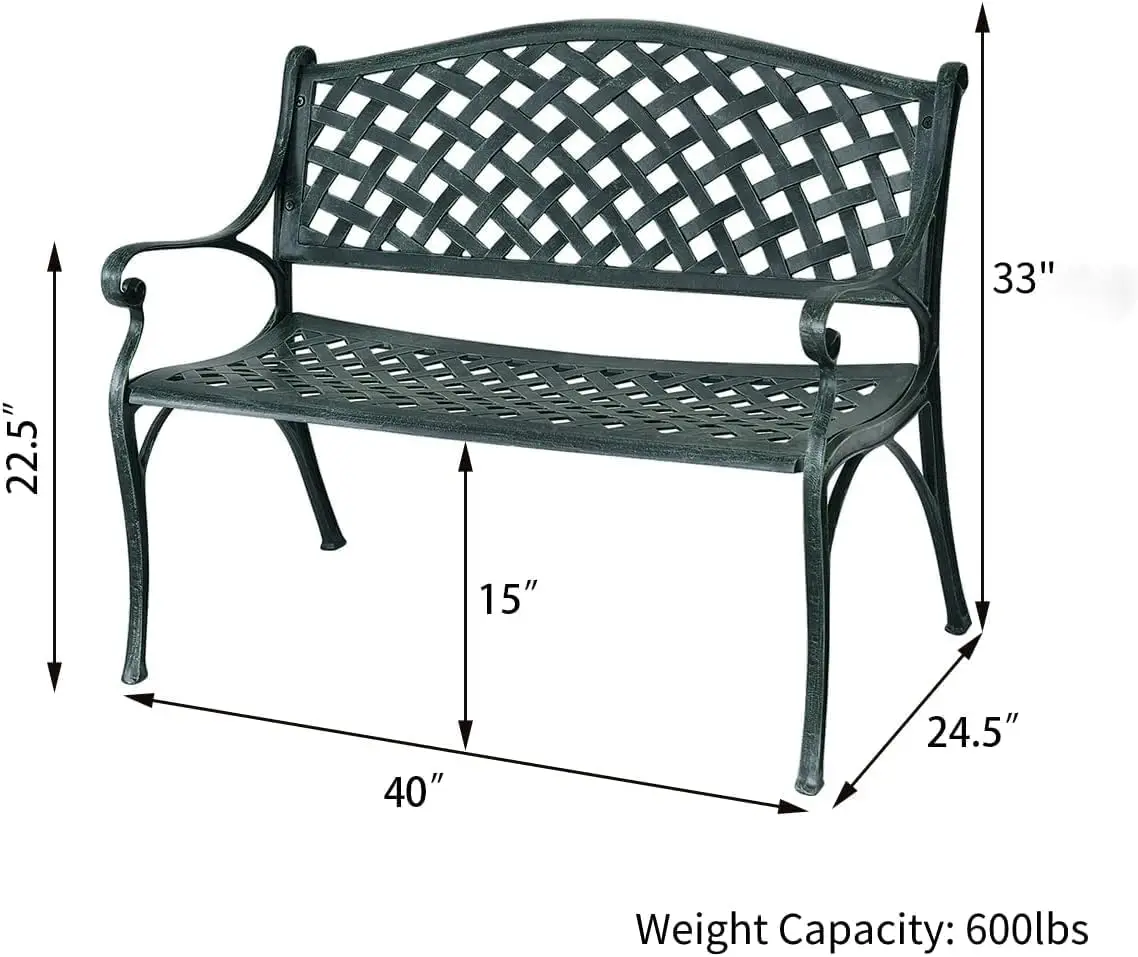 Outdoor Bench, Garden Bench with Aluminum Frame Seats, 600 Lbs Weight Capacity, Park Bench for Porch, Yard, Patio Bench