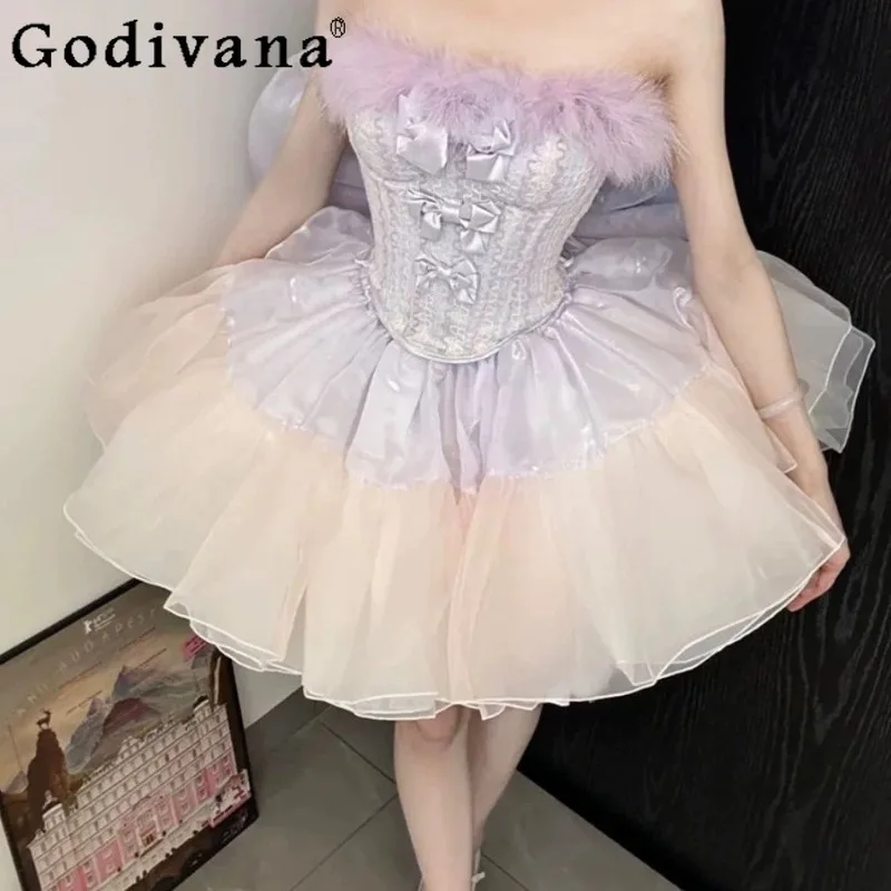 

Lolita Sexy Sweet Outfits Hot Girl Pure Desire Style Tube Top Puffy Slimming Skirt Two Pieces Set Women's Japanese Lolita Suit