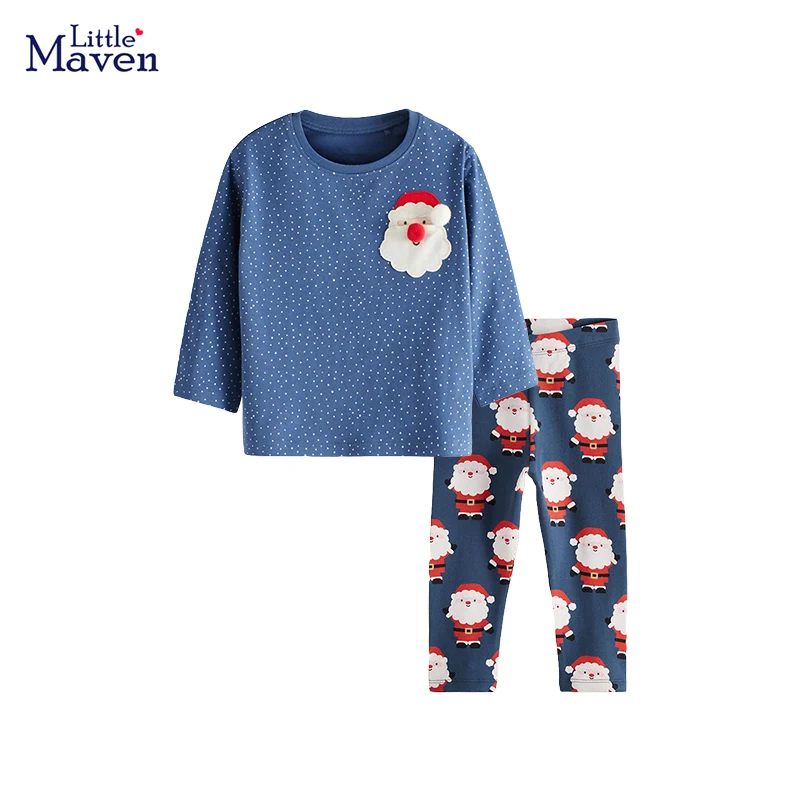 Little maven Baby Girls Korean Clothes Top+Pants Sets Cotton for Spring Autumn Christmas Santa Claus Casual Clothing for Kids