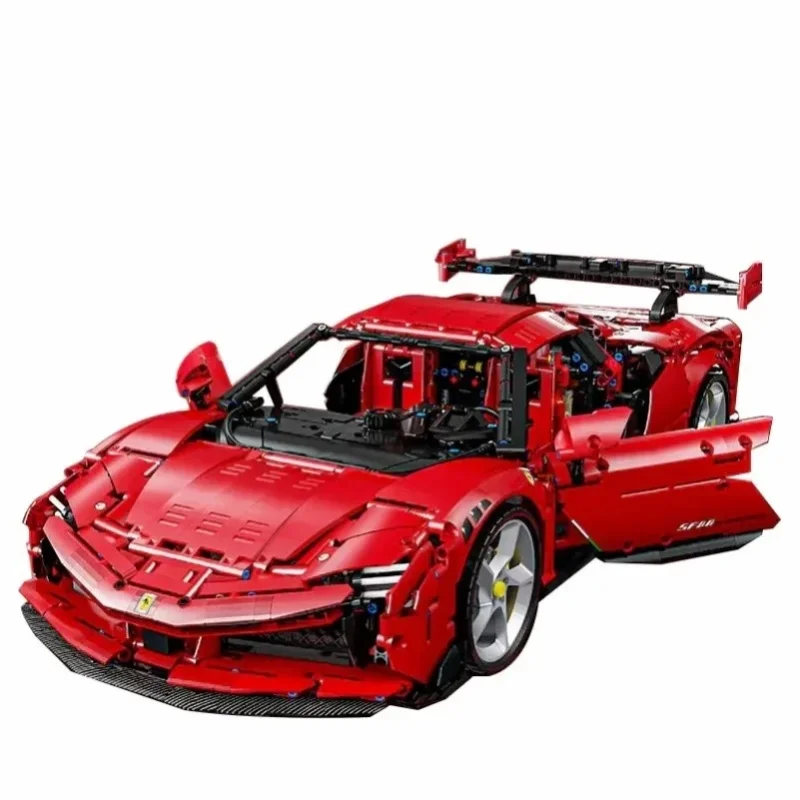 4260 Teile 1:8 Maßstab SF90 Roter Supersportwagen Baustein-Set Technik Rennfahrzeug-Modellbausatz mit Motor-Interieur High-Tech-Montage-Spielzeug für Jungen, Kinder und Erwachsene