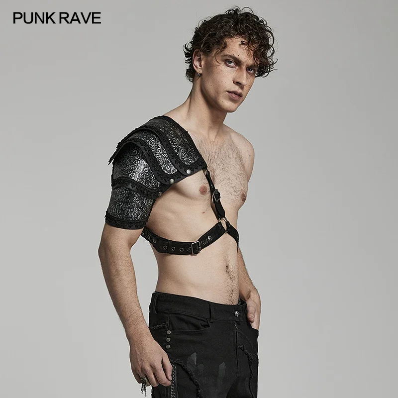 PUNK RAVE Men's Gothic Shoulder Armor Punk Leather Handsome Cool Stiff One-arm   Cosplay Accessories