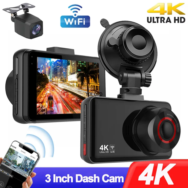 4K Video Recorder 3inch Front and Rear Camera Dash Cam for Cars Dvr WIFI Car Camera for Vehicle Rear View Camera