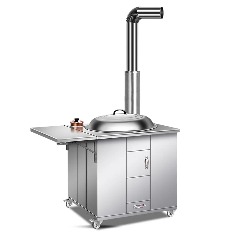 

Household rural firewood stove outdoor picnic energy-saving large iron pot 304 stainless steel smokeless wheel hub mobile