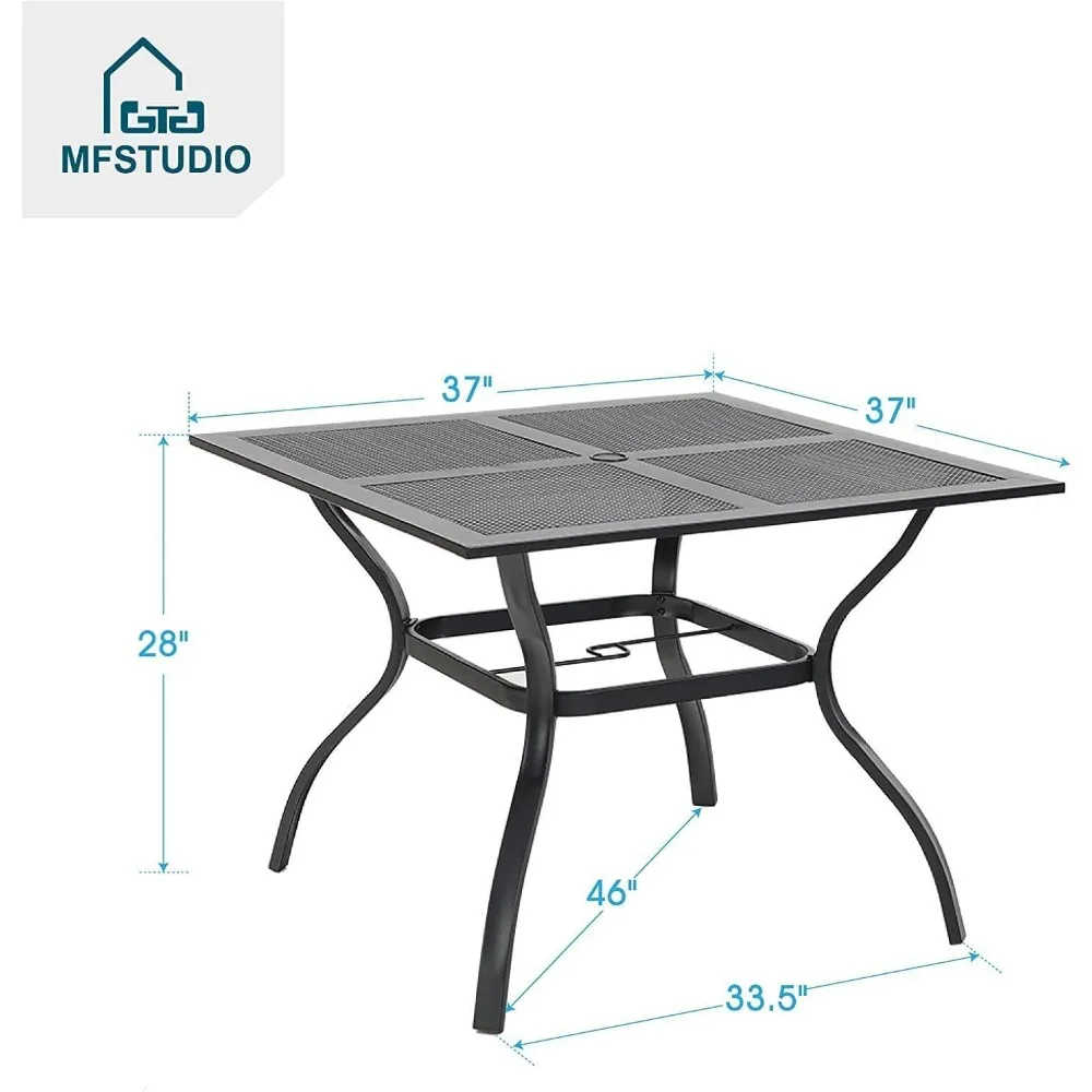 طاولة طعام مربعة خارجية مقاس 37 × 37 إطار فولاذي مطلي بمسحوق الفناء مع أثاث سطح حامل المظلة #3