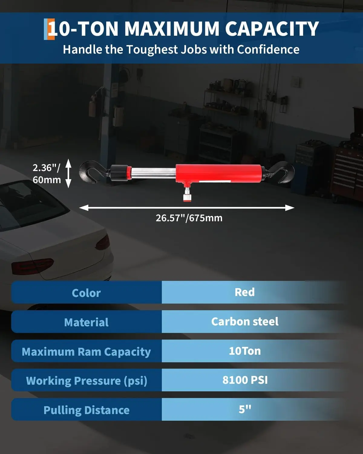 26 "10 طن الهيدروليكية التراجع رام لإصلاح جسم السيارات الثقيلة الإطار مستقيم اسطوانة مع خطافات دوارة #2