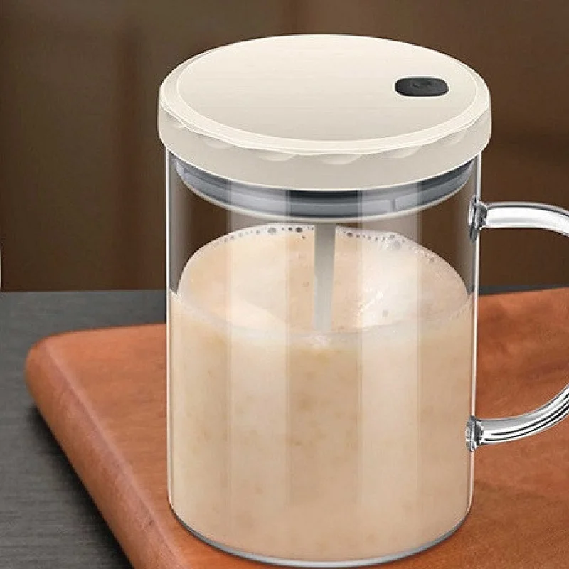 410ml Electric Mixing Cup With Lid/Handle Glass Mixing Coffee Cup Protein Powder Hot/Cold Mixing Cup For Home Office Travel