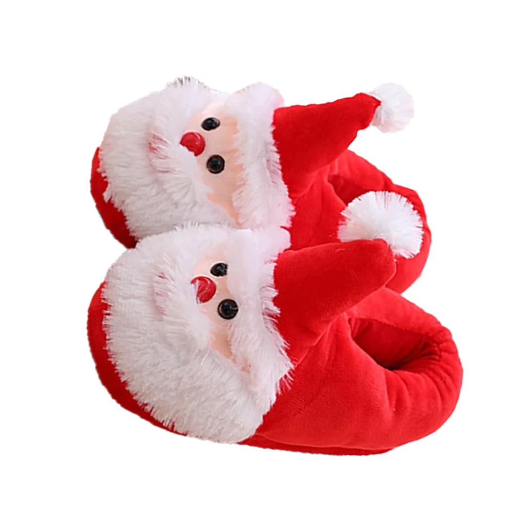 Santa Slippers Warm Cozy Shoes Plush Christmas Home Furry Anti-Skid Black Boots