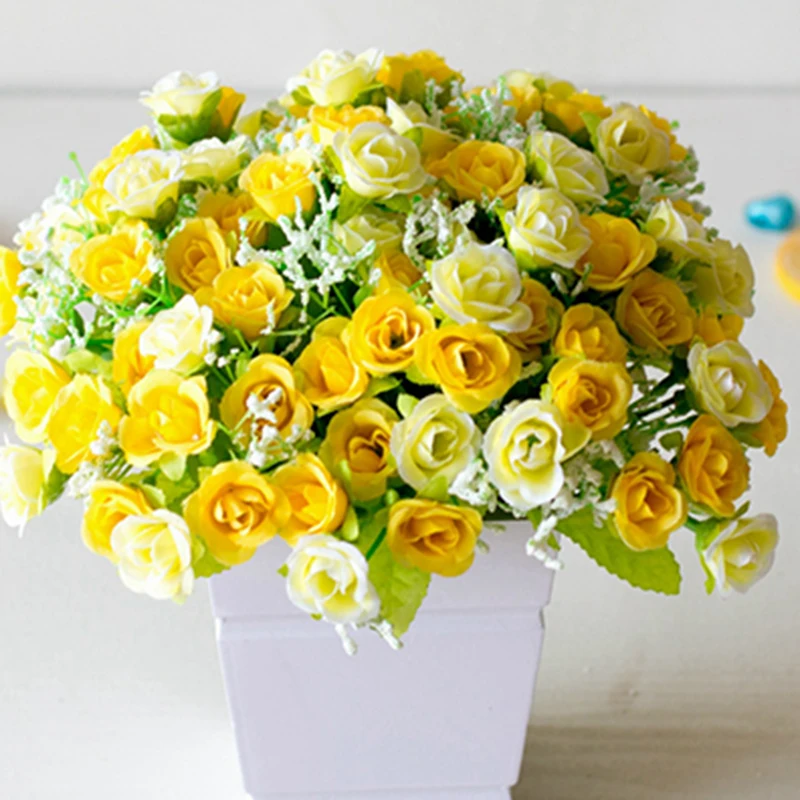 Artificial Flower Bouquet 7 Branches 21 Heads Fake Roses Plastic Wedding Party Home Decor Centerpiece Arrangement Floral Decorat