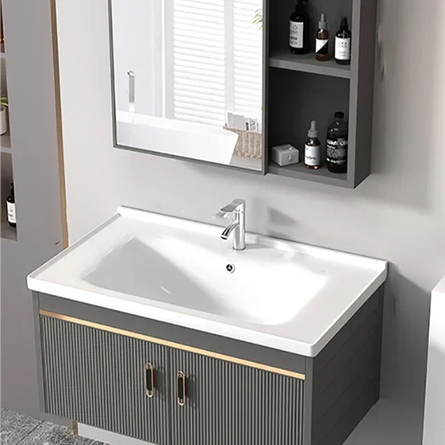 New Wall Mounted With Mirror & Basin For Hotel Carbon Fiber Set 70cm Bathroom Cabinet