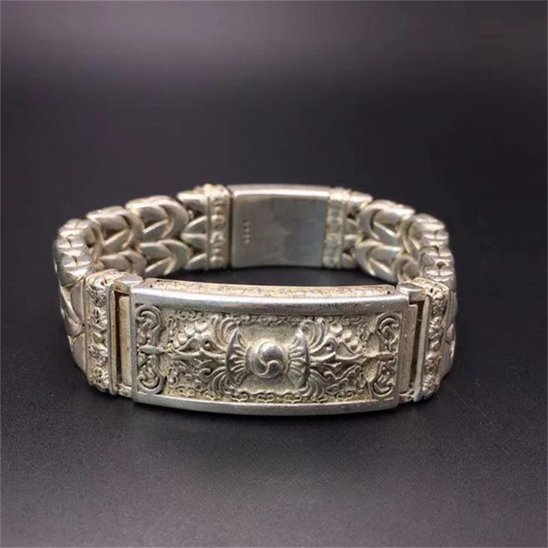 Fashion Tibetan Silver Inlaid Bracelet Exquisite Workmanship Bangles Personality Charm Jewelry for Men And Women Couple Gift