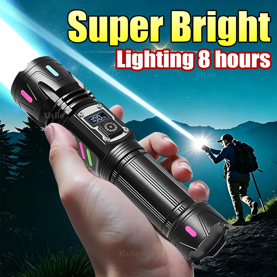 

Rechargeable Handheld Flashlight 5 Modes Super Bright Torch Lighting 8 Hours Tactical High Power LED Flashlights Camping Lantern