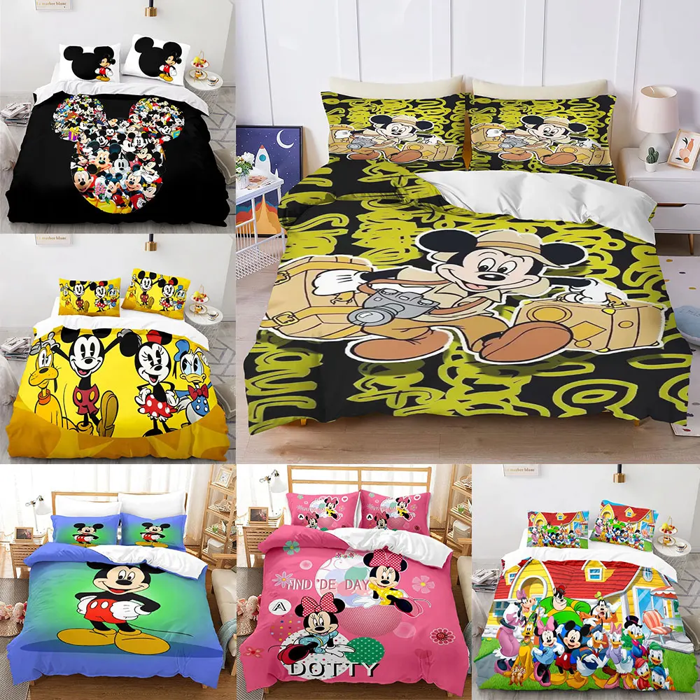 

Mickey Minnie Mouse Comforter Bedding Sets Quilt Cover Bed Cover Duvet Cover Pillow Case 2-3 Pieces Sets Kids Adult Size