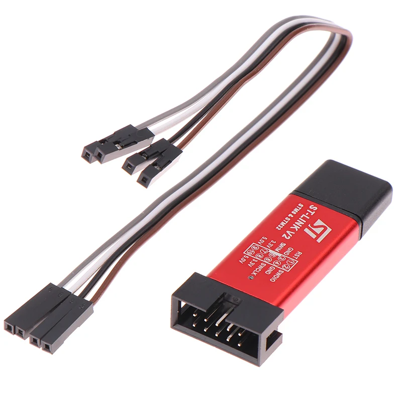 Мини-программатор ST-LINK V2 для STM8 STM32 с защитной крышкой и кабелем DuPont