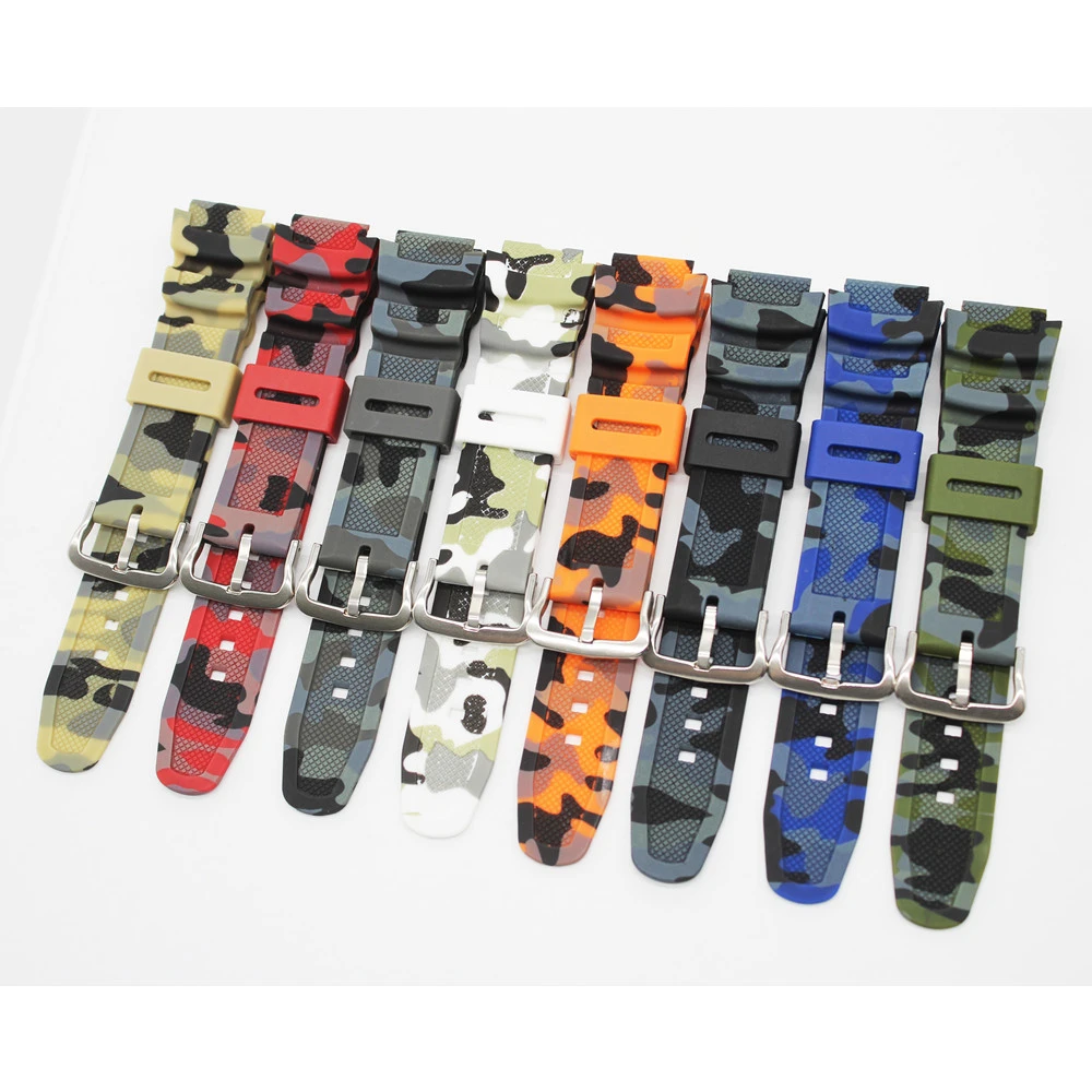 18mm convex mouth Camouflage Strap for AE-1200 1300 SGW-300 AQ-S810W Soft TPU Watch Band Men Sport Watchband Clasps Bracelet Bel