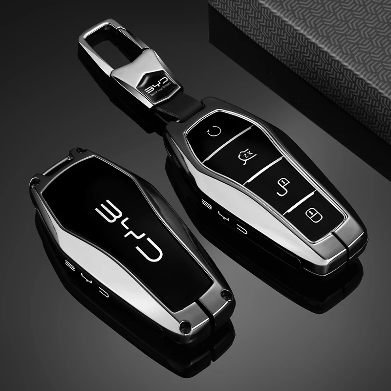 Auto-Schlüsselhülle aus Zinklegierung für BYD Auto 3 Han EV Dolphin Durable Second Song Pro Tang Dm QIn PLUS MAX Yuan Schlüsselhalter-Abdeckung mit Kette – Detail 3