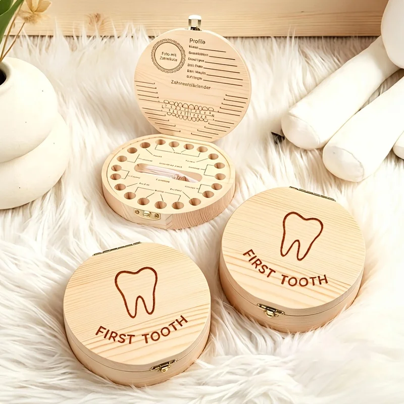 1PCS Wooden First Tooth Keepsake Box Tooth Preservation Storage Teeth Fetal Hair Commemorative Box Birthday Halloween Christmas