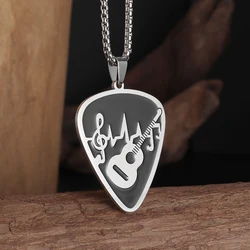 Stainless Steel Guitar Pick Heart Pendant Treble Clef Music Note Necklace Men and Women Music Lovers Punk Hip Hop Rock Jewelry