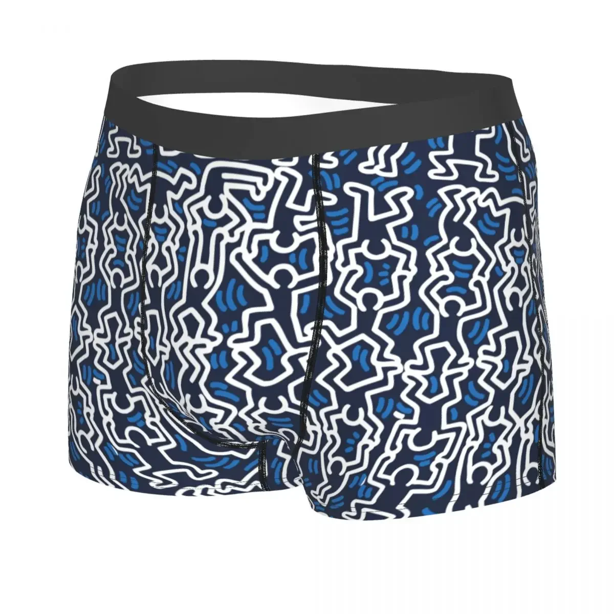 Custom Fashion Deep Blue Sea Abstract Haring Dance Boxers Shorts Panties Male Underpants Stretch Briefs Underwear