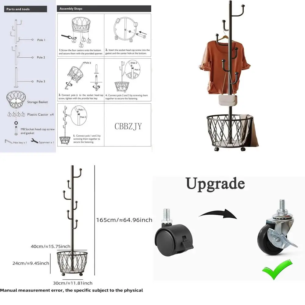 

Modern Black Metal Cactus Coat Rack with Basket for Home, Ideal Storage for Hats, Bags, and Jackets