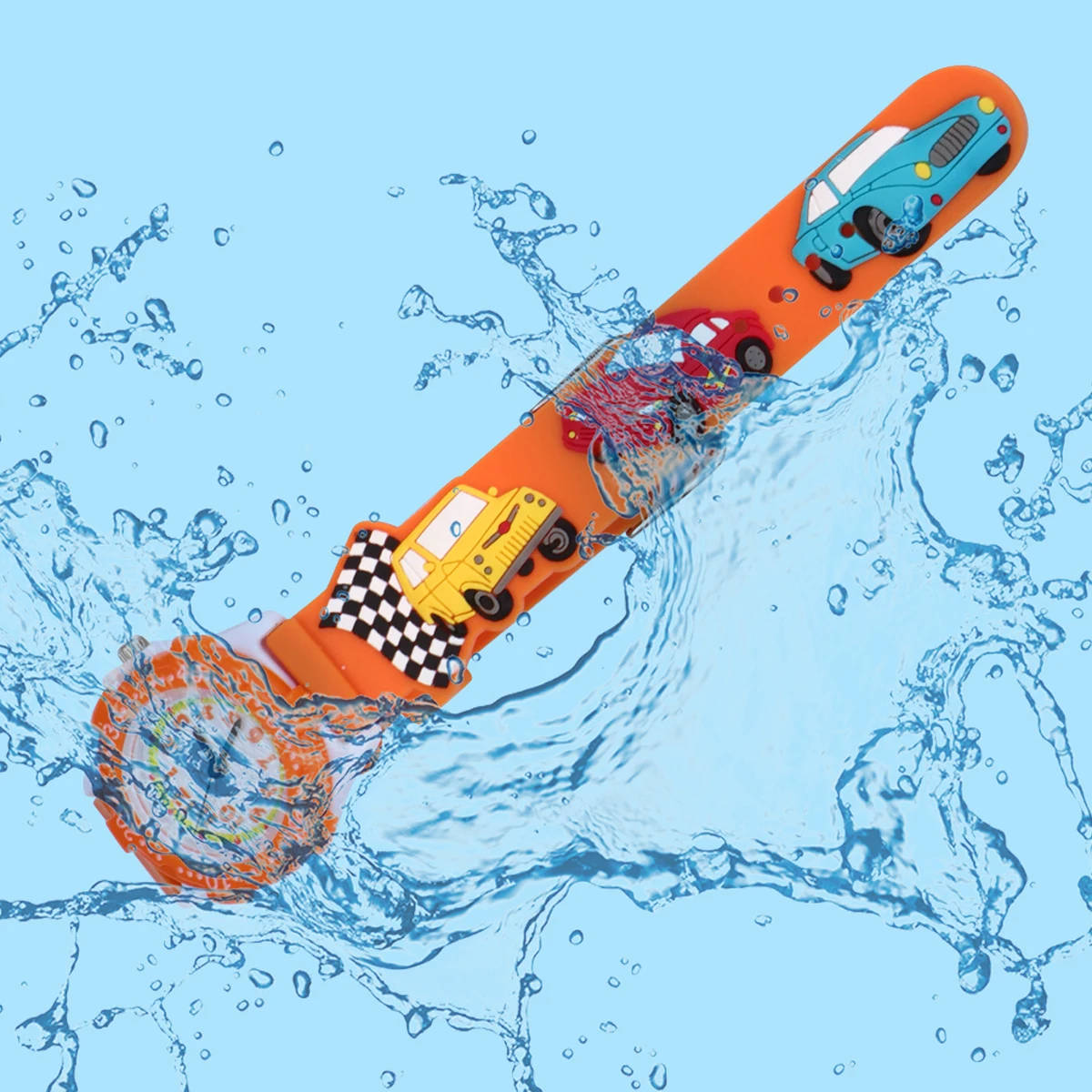 

Cartoon Waterproof PVC Children Watches Pattern Car Design Lightweight Durable Comfortable Long Time Use Simple Style 3D Kids