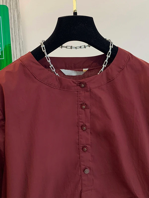 เสื้อคลุมคาร์ดิแกนทรงหลวม คอตั้ง แขนยาวเจ็ดส่วน ดีไซน์เรียบง่าย สีพื้น ผ้าพลีท ติดกระดุม  ไซส์ใหญ่ สำหรับผู้หญิง