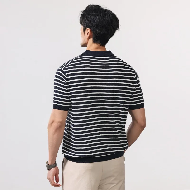 Retro Striped Short Sleeved Polo Shirt T-shirt for Men Summer New Fashion Business Casual Men's T-shirt Tops Men Clothing