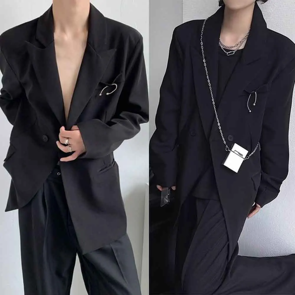 

Зимний мужской однотонный пиджак с длинными рукавами, американский ретро-модный тренд, свободные повседневные простые мужские топы на High Street, 2025 г.