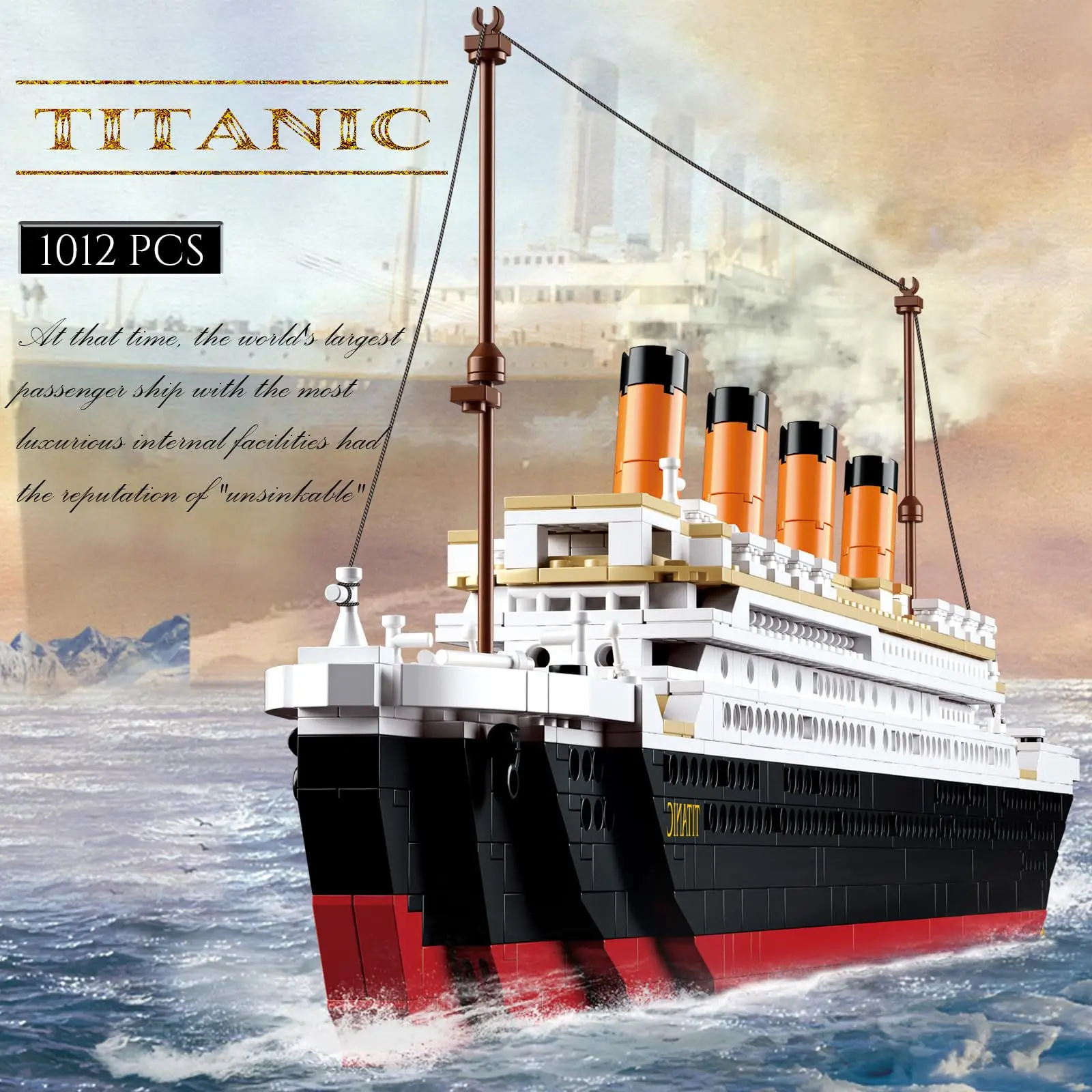 1021PCS Titanic Building Blocks Classic Movie Luxury Cruise Ship Boat Model Bricks Set With Display Stand Kids DIY Toys Gifts