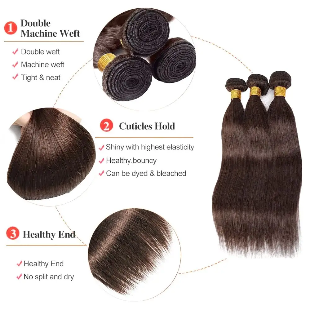 10A حزم الشعر البشري البرازيلي حزم من شعر مفرود 100% غير المجهزة عذراء نسج 3 حزم شعر ريمي حزم البني 4 #   اللون