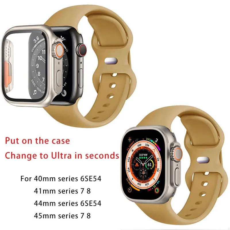 Strap For Apple Watch Band 44mm 45mm 41mm 40mm 38 42mm Silicone Sport Bracelet iWatch 9 8 SE 7 6 5 4 3 Case Change to Ultra