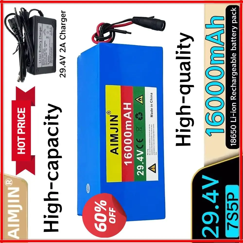 

7s5p 16000mah 24V 16ah 18650 Lithium Battery 1000w with BMS 29.4V Electric Scooter Power Battery