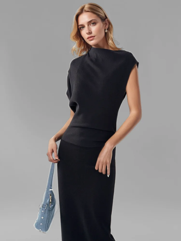 DEAT-Robe slim à manches asymétriques et col alertes onal pour femme, longueur de rinçage, nouvelle marée, mode automne 2024, 17A6ino 1