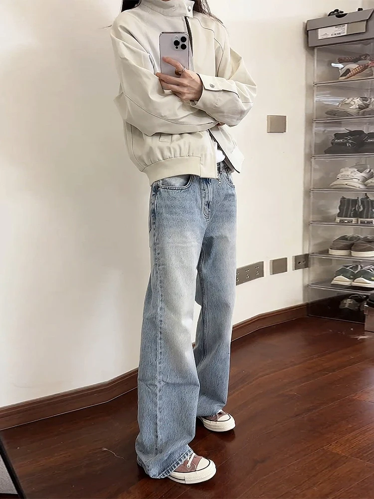 

Мужские джинсы Cleanfit свободного кроя, прямые, синие, с высокой талией, повседневные, летние, молодежные, модные, прямые брюки-трубы