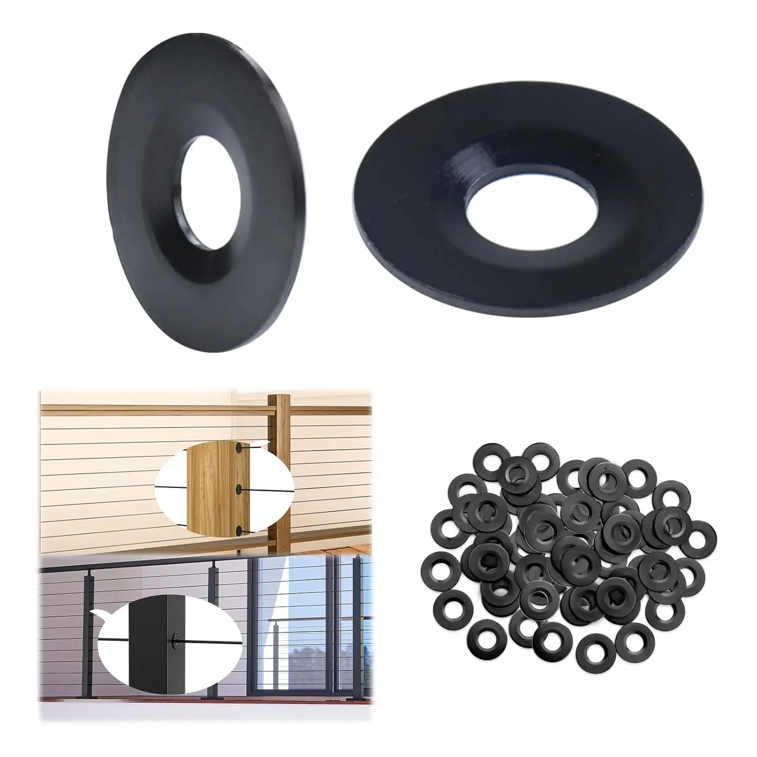 100Pack Black Cable Railing Kit Black Protector Sleeve Adhesive Grommet Protective for Wire Rope Wood Metal Posts