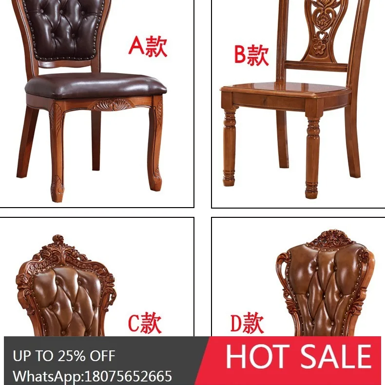 MJY European Style Solid Wood Dining Table with Marble Top, Long Dining Table with Six Chairs
