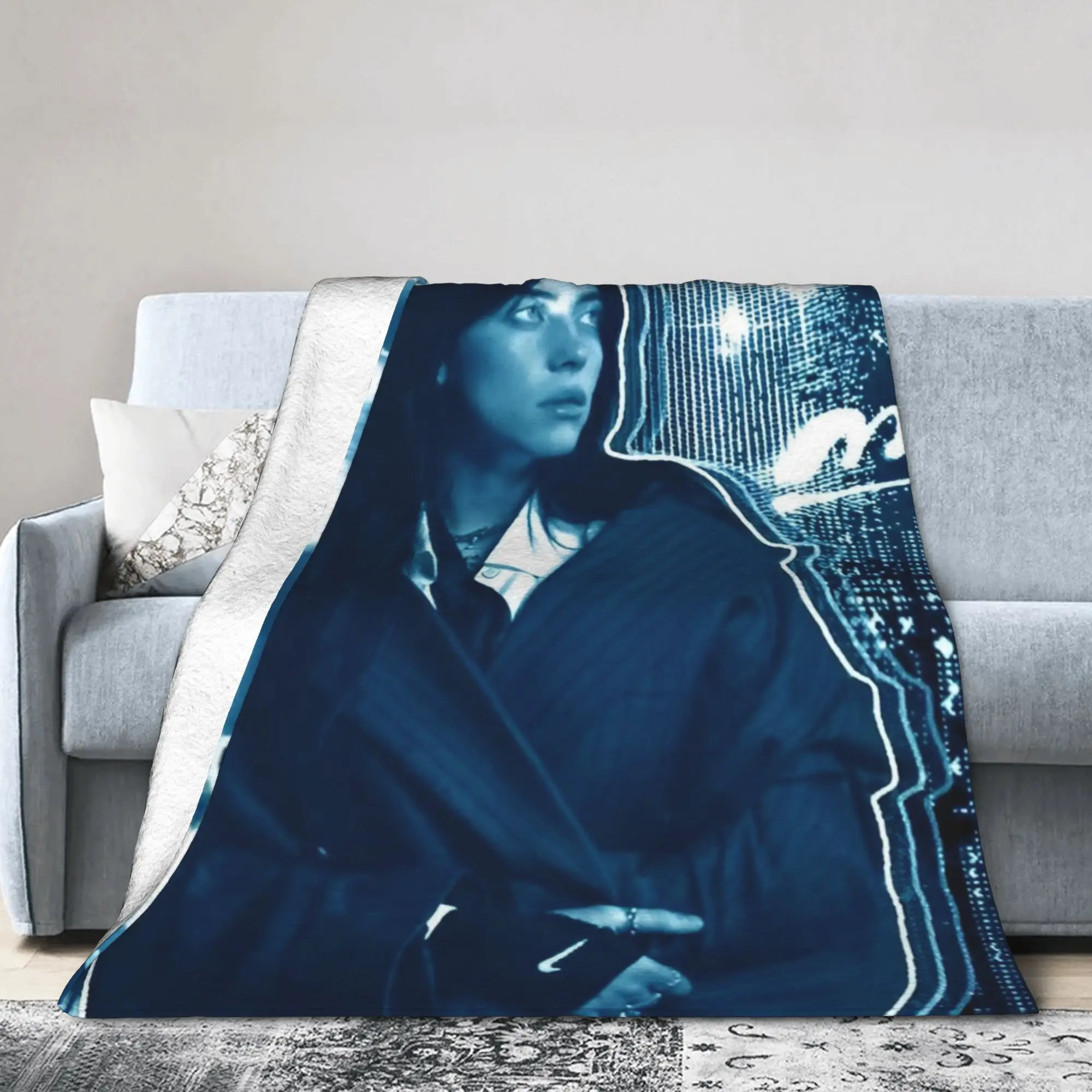 B-Billie-Girl E-eilish Singer Music Blanket Velvet Spring Autumn Breathable Super Warm Throw Blankets for Bedding Bedspreads