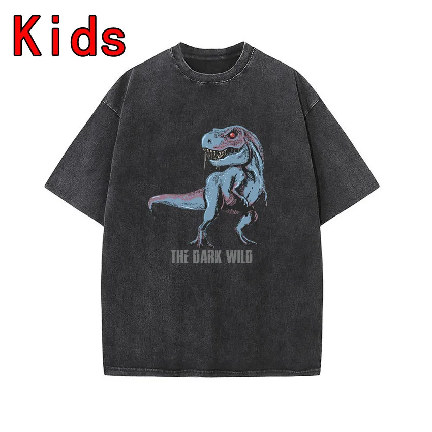 Dinosaur Printing Retro Wash water Children T-shirt Clothes for Girls T Shirt Anime Cartoons Casual Kid Boy Short Sleeve Top Tee