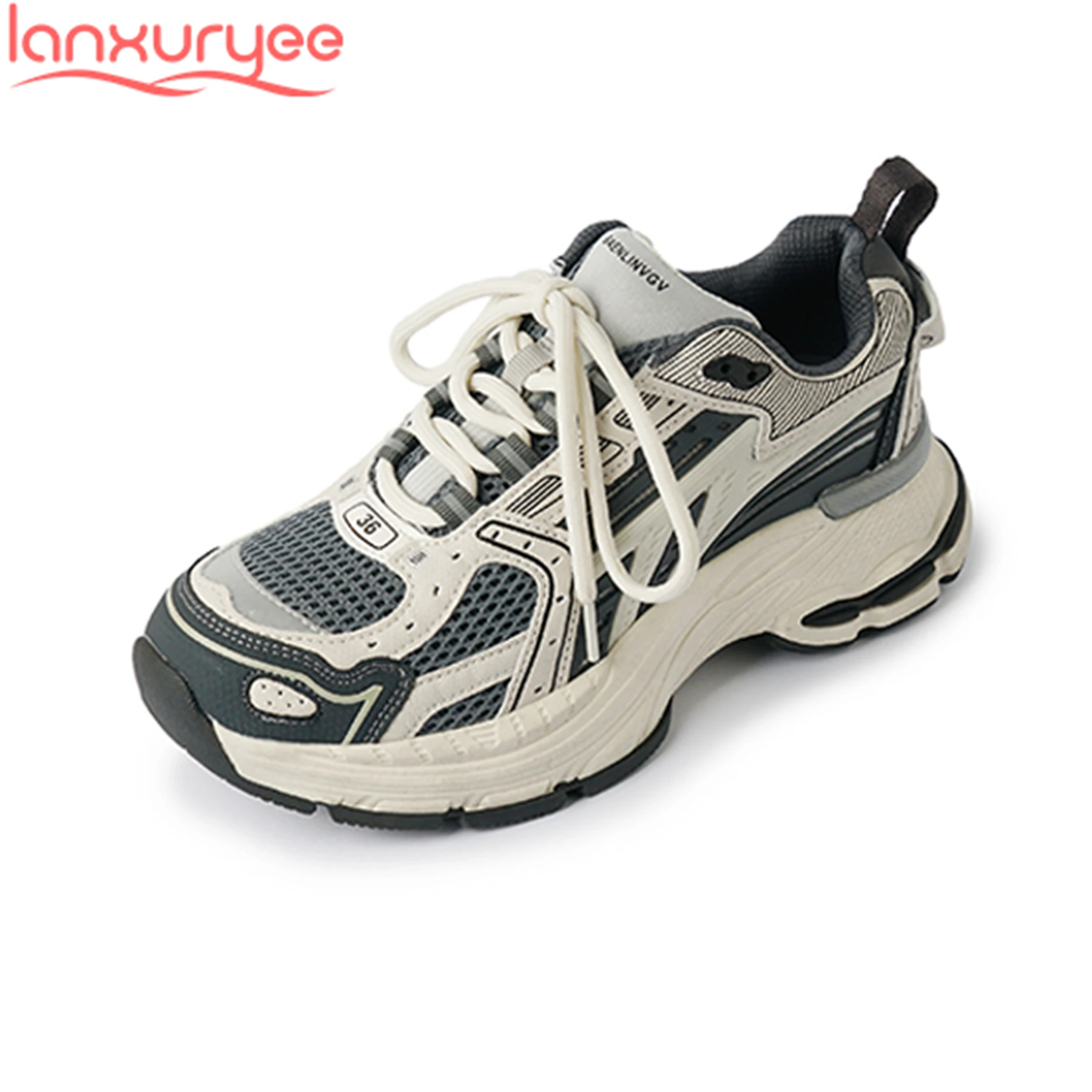 

Lanxuryee Comfort Breathable Mesh Platform Lace Up Sneakers Summer Casual Shoes Luxury Vacation Brand Women's Vulcanized Shoes