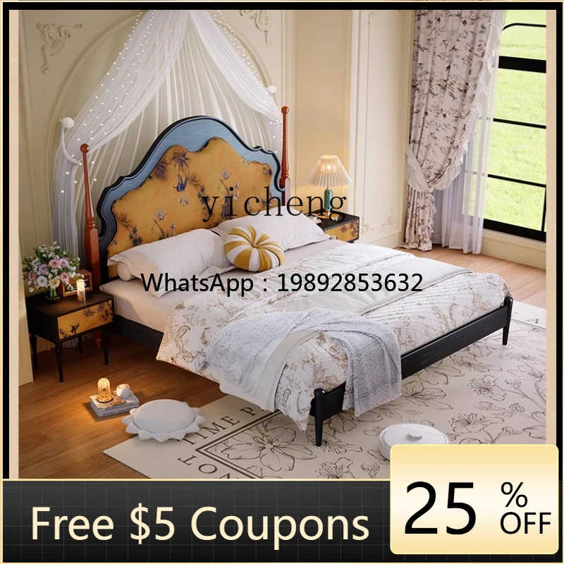 

DD retro solid wood bed double bed 1.8 meters master bedroom antique soft bag fabric wedding bed
