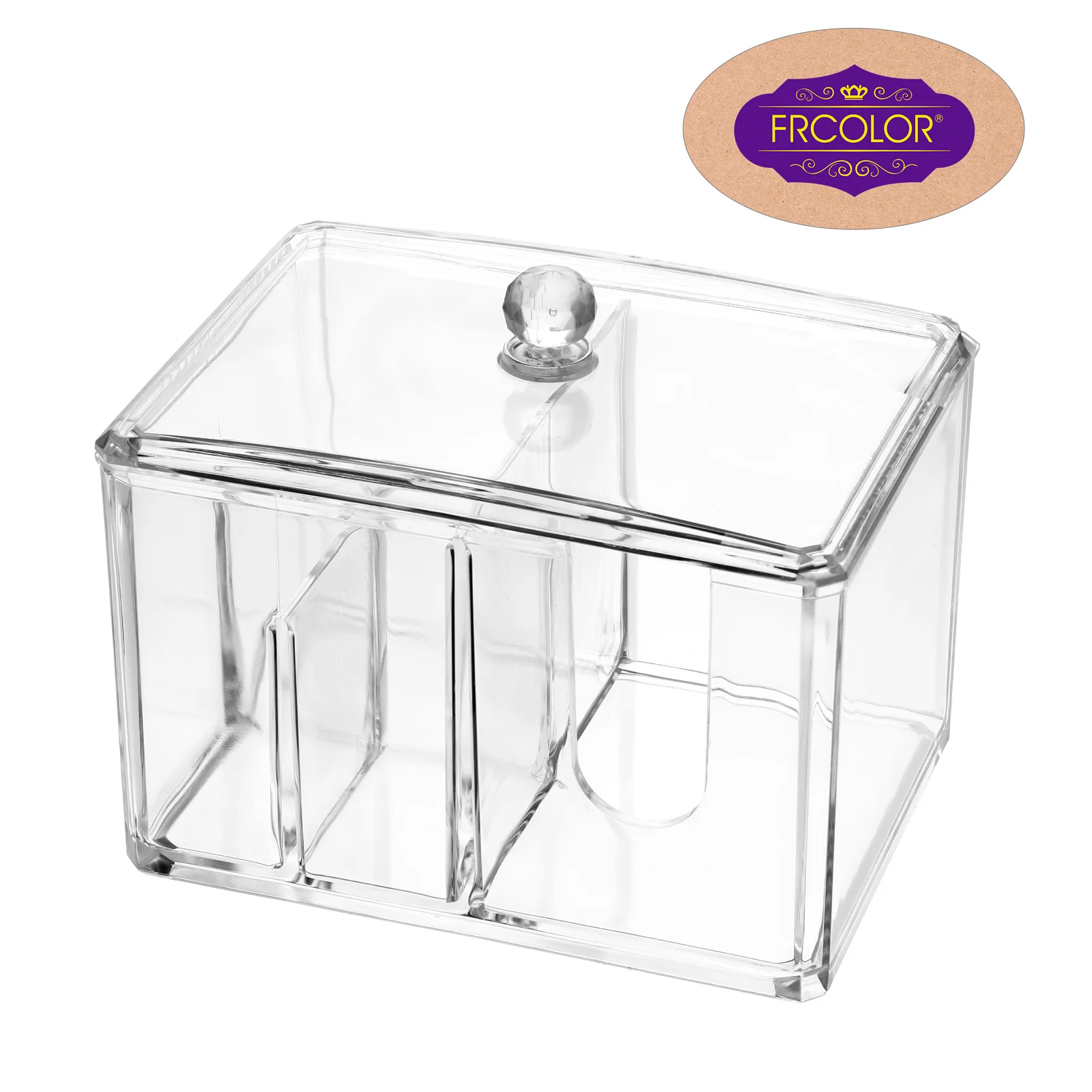 Boîte de rangement pour tampons de coton, 4 compartiments, ganizer, porte-écouvillon, brosse de maquillage, couvercle transparent, cuillère à soupe, amical, parfait pour la chambre à coucher