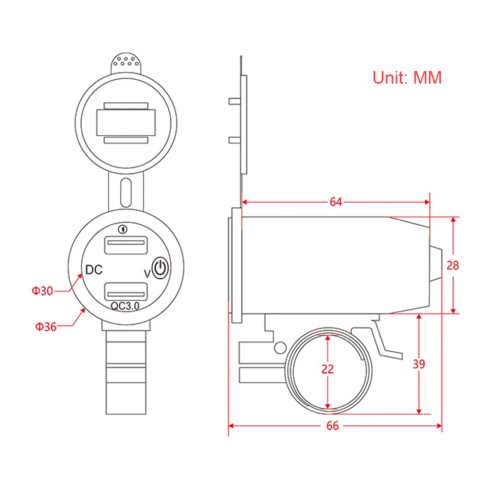Car Charger Socket Dual USB Motorcycle Handlebar Charger Fast Charge QC3.0 Motorcycle Mobile Phones Charger Multiprotection